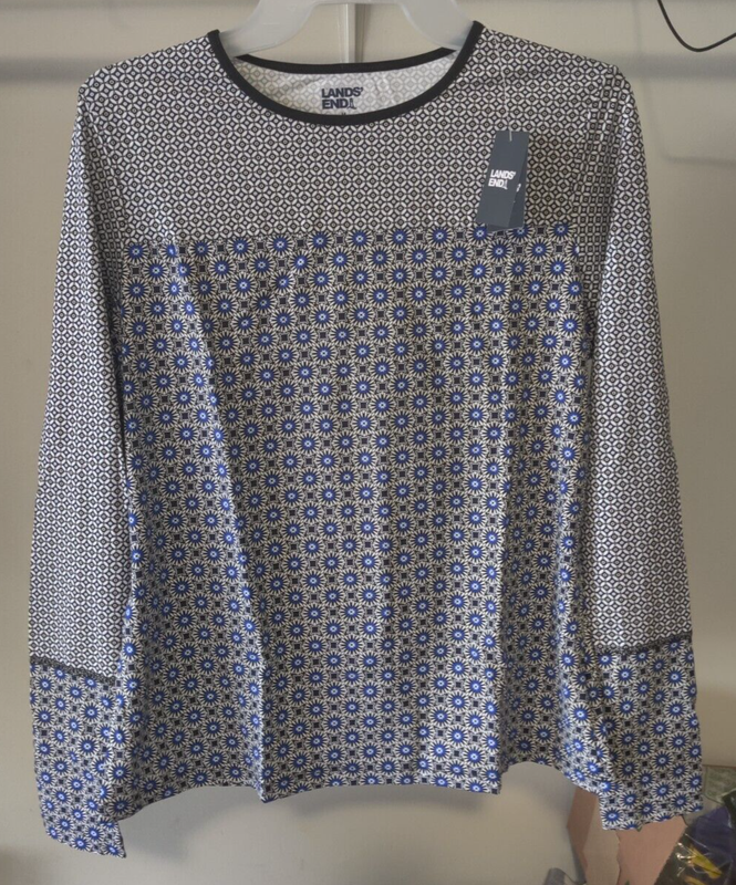 NWT Lands' End Women Long Sleeve UPF50 Rash Guard Black Navy Size XS-L $60 4C684