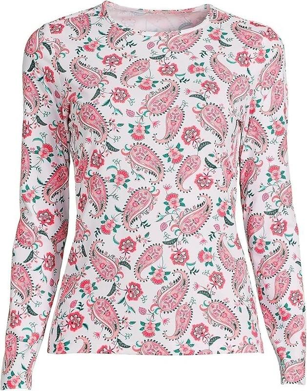 NWT Lands' End Women Long Sleeve UPF50 Rashguard White Paisley Size M $60 FLE226