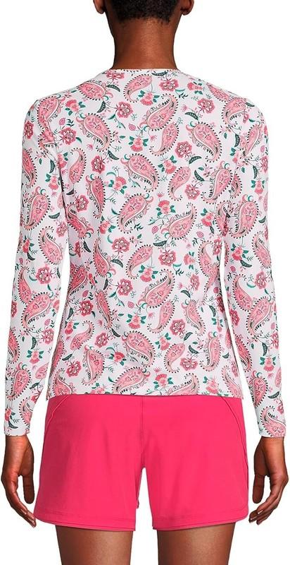 NWT Lands' End Women Long Sleeve UPF50 Rashguard White Paisley Size S $60 FLE225