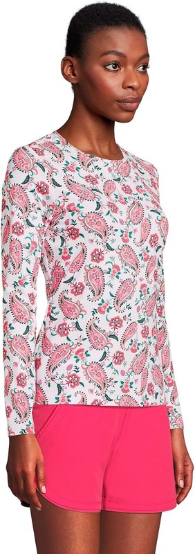 NWT Lands' End Women Long Sleeve UPF50 Rashguard White Paisley Size S $60 FLE225