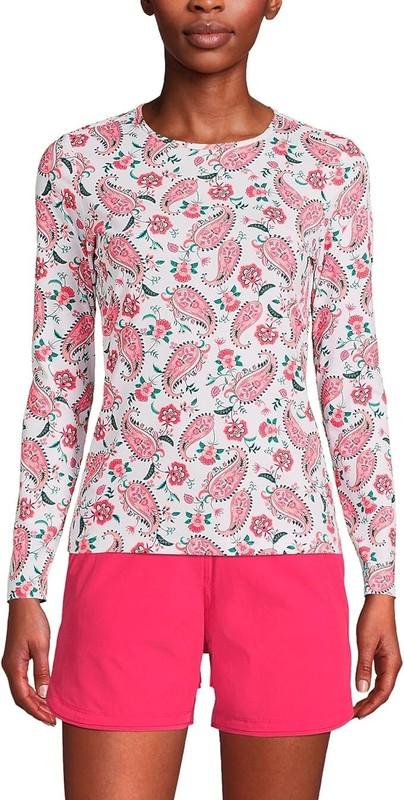 NWT Lands' End Women Long Sleeve UPF50 Rashguard White Paisley Size S $60 FLE225