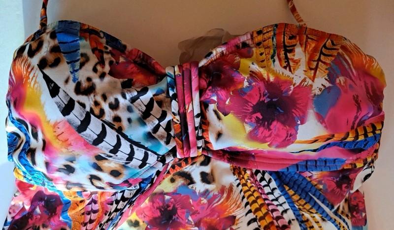 NWT Large Kenneth Cole Reaction Feather Floral Animal Print Halter Tankini Top