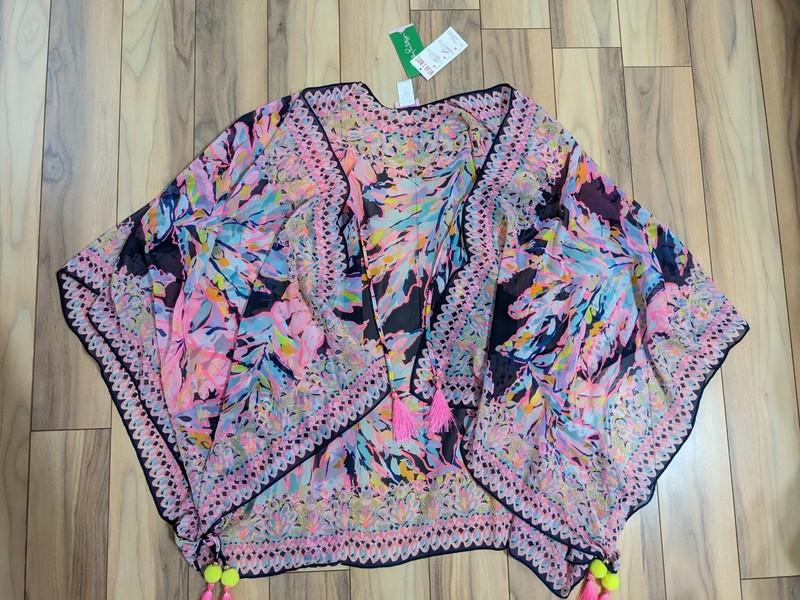 NWT Lilly Pulitzer Anya Kimono Bright Navy Al Fresco Engineered Wrap One Size