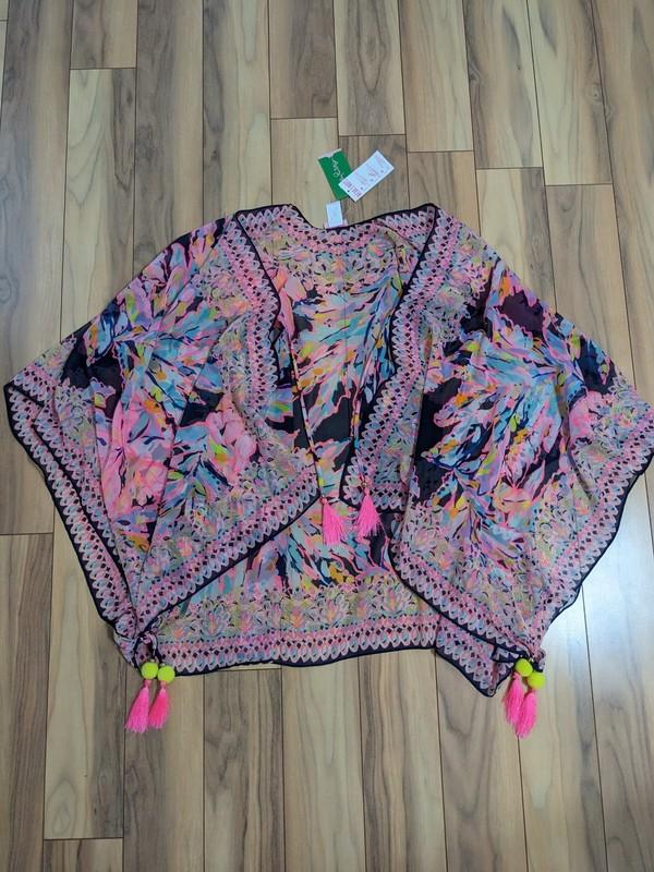 NWT Lilly Pulitzer Anya Kimono Bright Navy Al Fresco Engineered Wrap One Size