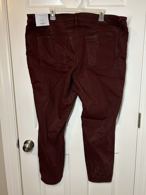 NWT Loft Coated Maroon Slim Pocket Skinny Plus Sz Jeans Size 22 Inseam 28