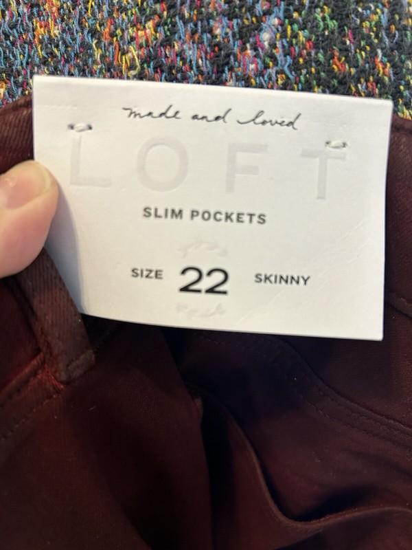 NWT Loft Coated Maroon Slim Pocket Skinny Plus Sz Jeans Size 22 Inseam 28