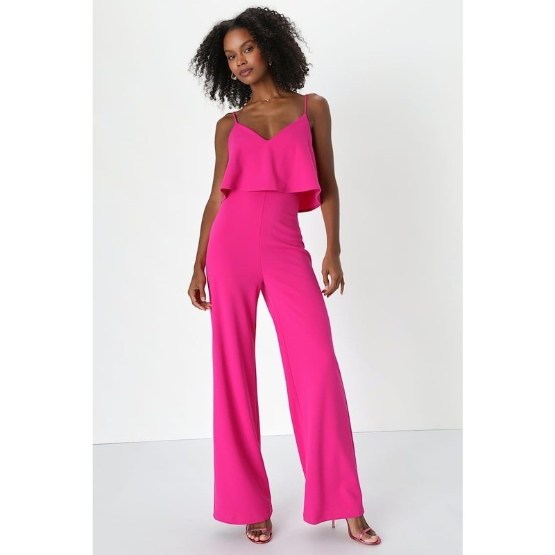 NWT Lulus Make It A Date Magenta Sleeveless Wide-Leg Jumpsuit Party Size M