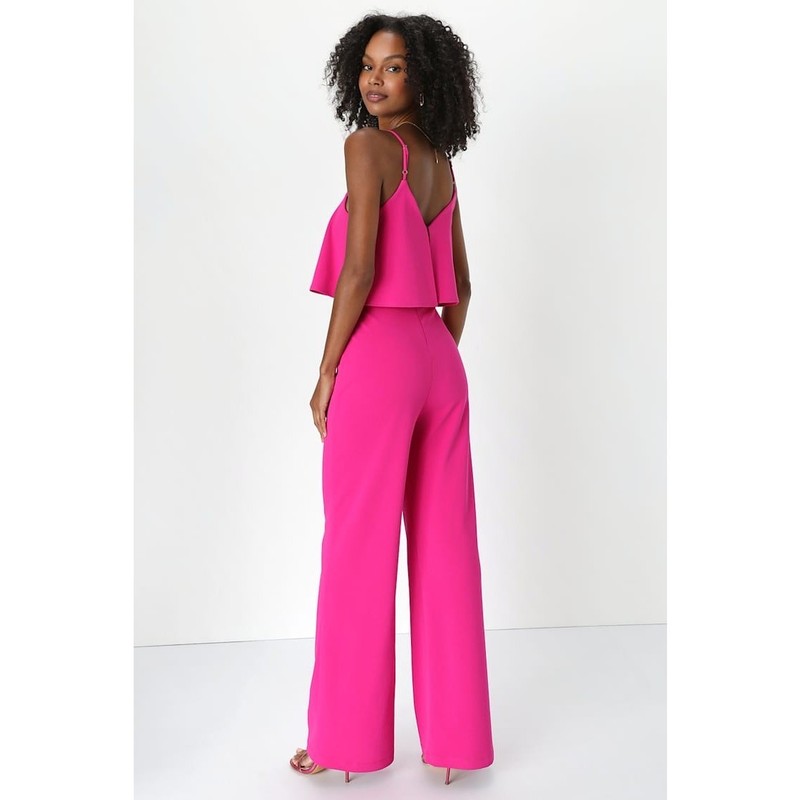 NWT Lulus Make It A Date Magenta Sleeveless Wide-Leg Jumpsuit Party Size M