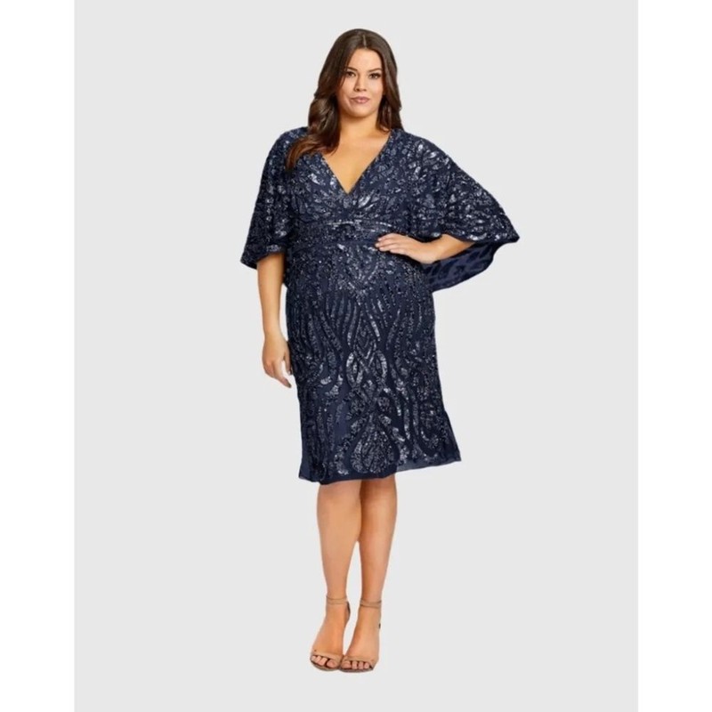 NWT Mac Duggal Embellished Cape Sleeve Cocktail Dress - size 18W
