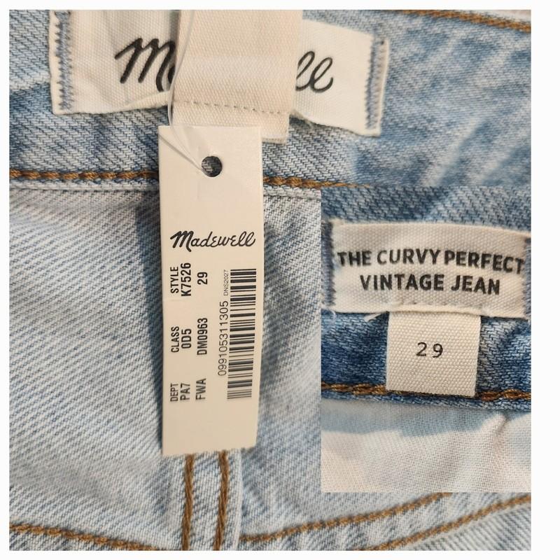 NWT Madewell Curvy Perfect Vintage Jean Light Wash Sz 29 Inseam 27.5"