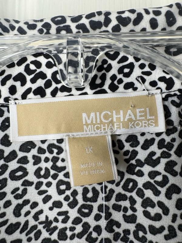 NWT Michael Kors Plus 1x Sleeveless Blouse Top V-Neck Leopard Bone/Black $98