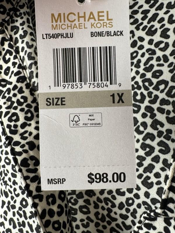 NWT Michael Kors Plus 1x Sleeveless Blouse Top V-Neck Leopard Bone/Black $98