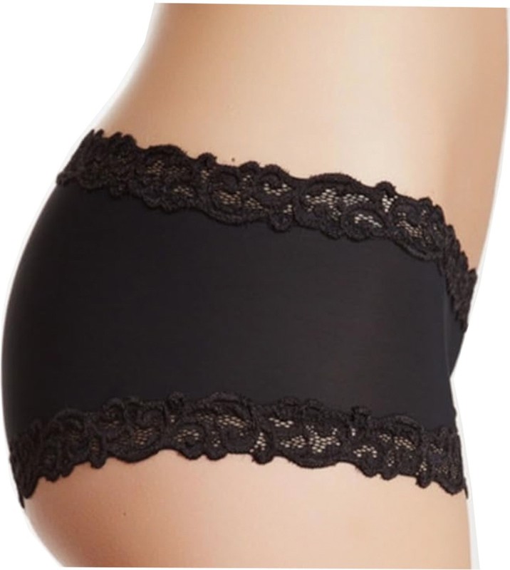 NWT-Natori Double Lace Trim Boyshort Panty Style 756037-Large-Black-Discontinued