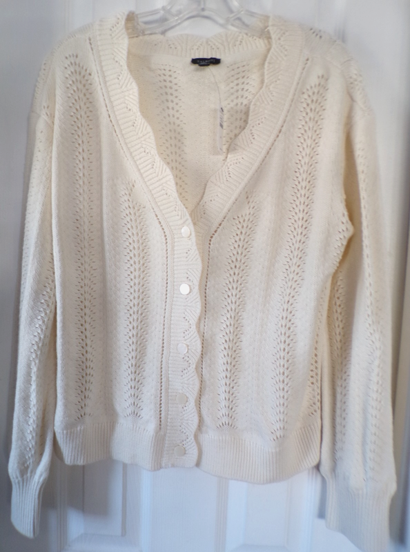 NWT NEW FALL TALBOTS MEDIUM POINTELLE STITCH CARDIGAN SWEATER IVORY $99.50