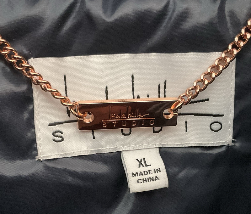 NWT Nicole Miller Studio Women's Sz XL Navy Blue Puffer Coat W/Faux Fur Hood