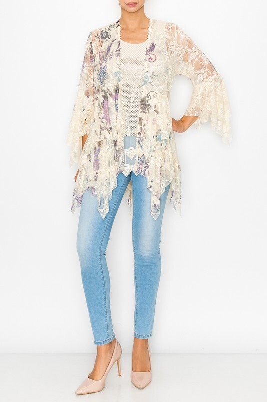 NWT ORIGAMI Cardigan LACE BOHEMIAN WESTERN Shark Bite Floral WRAP SM-4XL KIMONO