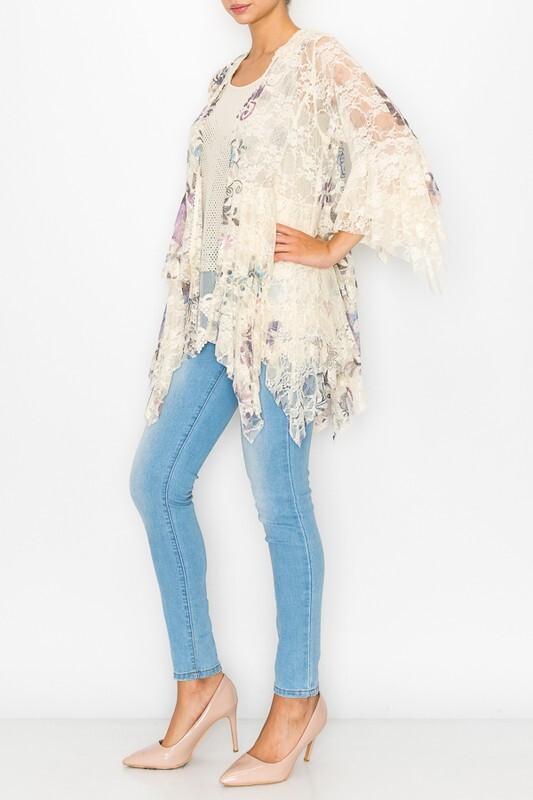 NWT ORIGAMI Cardigan LACE BOHEMIAN WESTERN Shark Bite Floral WRAP SM-4XL KIMONO