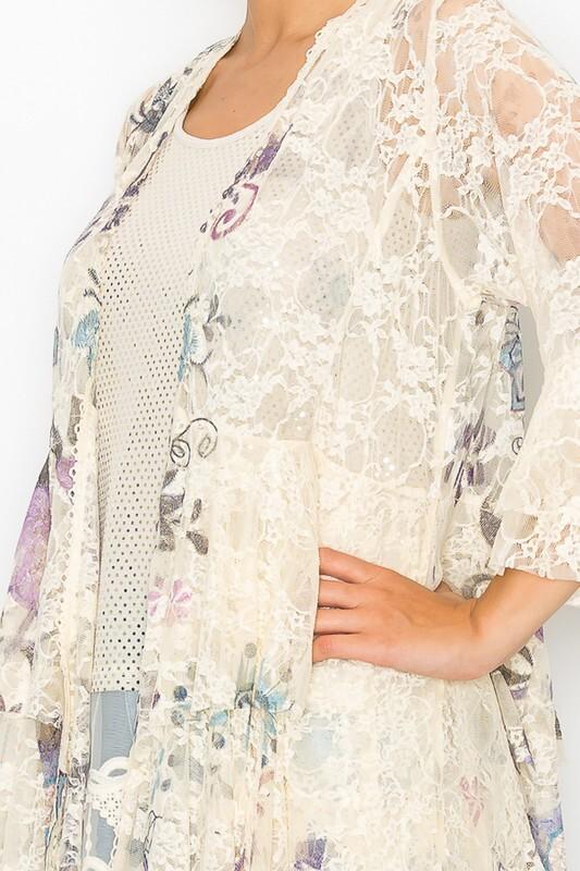 NWT ORIGAMI Cardigan LACE BOHEMIAN WESTERN Shark Bite Floral WRAP SM-4XL KIMONO