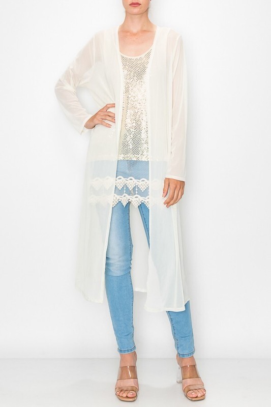 nwt ORIGAMI cardigan sheer mesh BOHEMIAN WESTERN DUSTER WRAP SM-4X KIMONO IVORY