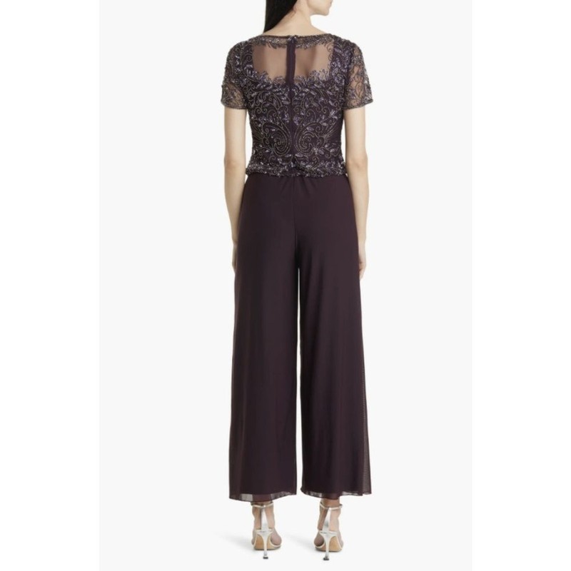 NWT Pisarro Nights Beaded Illusion Neck Jumpsuit - Size 2