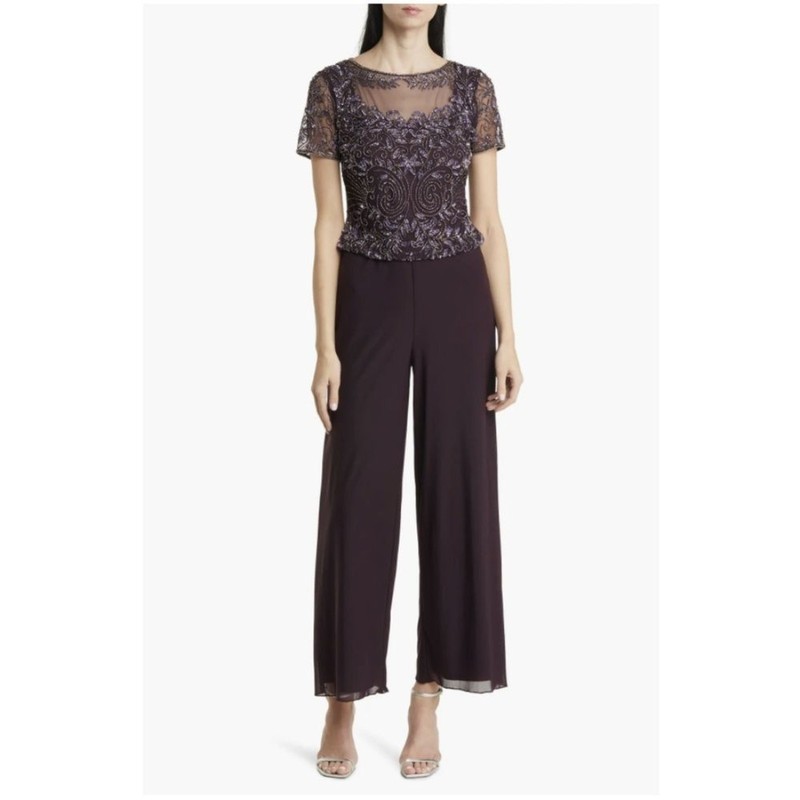 NWT Pisarro Nights Beaded Illusion Neck Jumpsuit - size 2