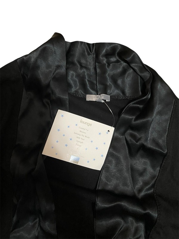 NWT PJ Harlow - Womens M- Shelby Jacket / Robe- Satin Trimmed- Black- Pockets