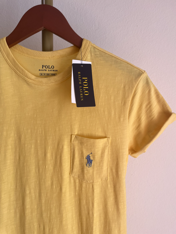 NWT Polo Ralph Lauren Womens Embroidered Logo Split T-Shirt Dress Yellow XS