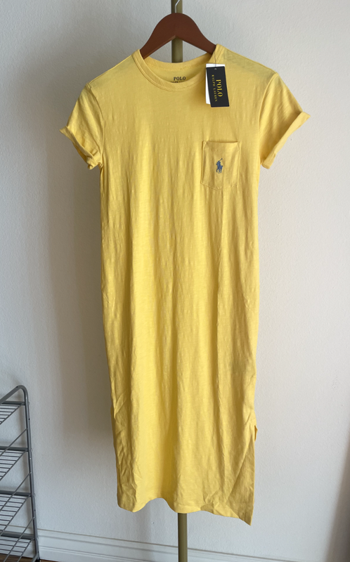 NWT Polo Ralph Lauren Womens Embroidered Logo Split T-Shirt Dress Yellow XS