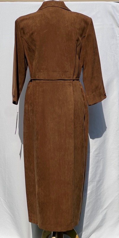 NWT Positive Attitude Petite Size 12 Faux Suede Tan Trench Dress With Belt