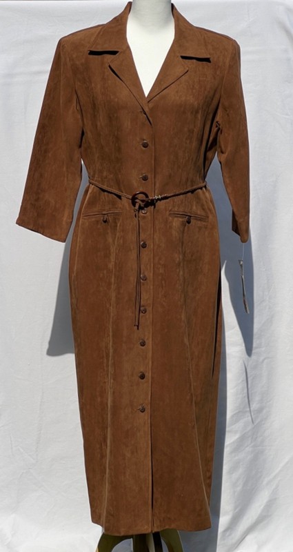 NWT Positive Attitude Petite Size 12 Faux Suede Tan Trench Dress with Belt