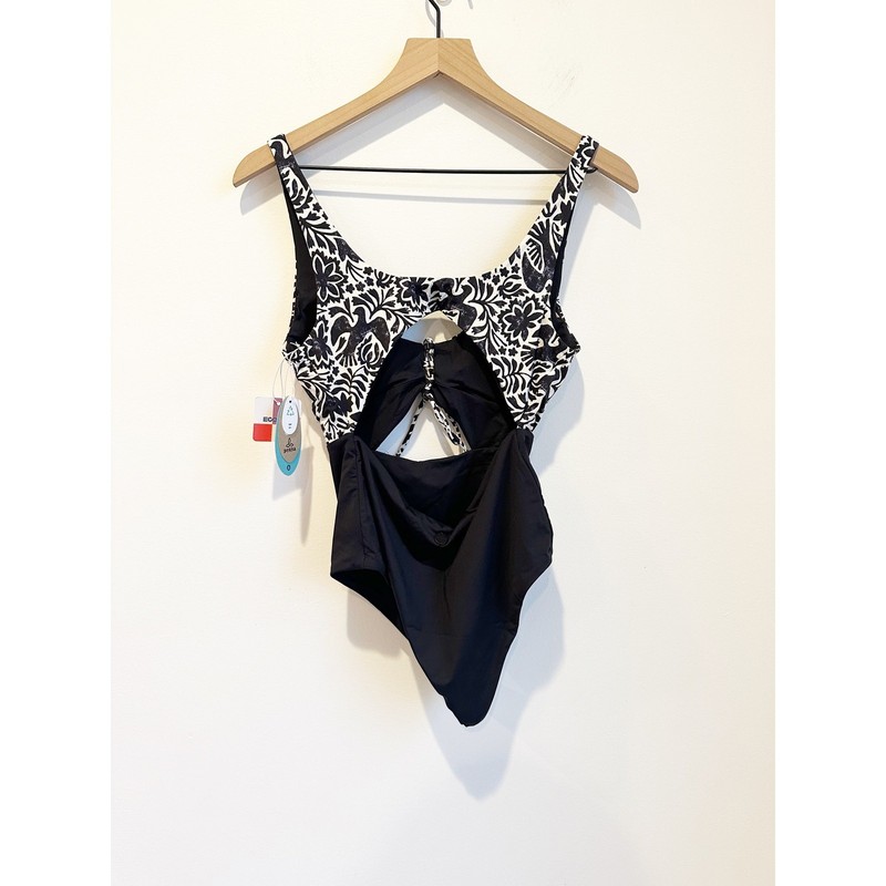 NWT PrAna Women's Ruby Beach One Piece Flora Fauna Black White Small