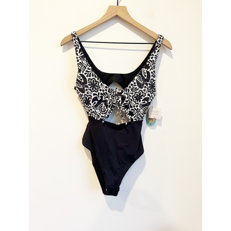 NWT PrAna Women's Ruby Beach One Piece Flora Fauna Black White Small