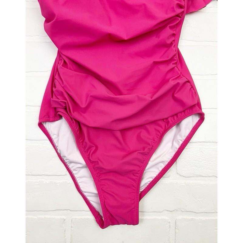NWT Profile By Gottex Tutti Frutti Ruffle One Shoulder One Piece Swimsuit Pink 6