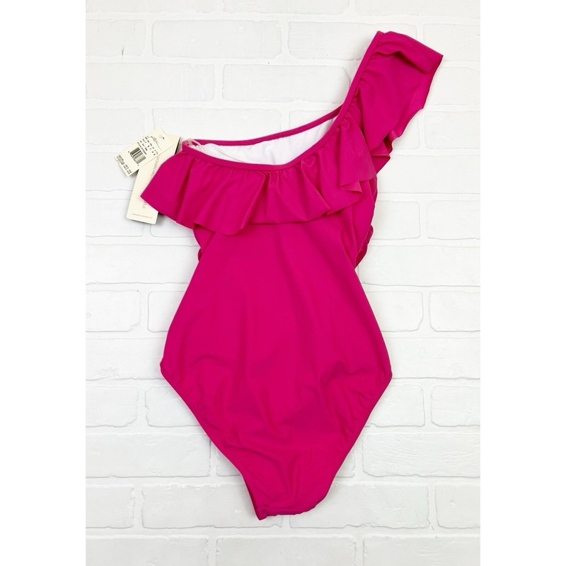 NWT Profile By Gottex Tutti Frutti Ruffle One Shoulder One Piece Swimsuit Pink 6