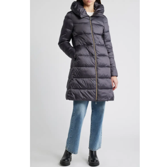 NWT- SAVE THE DUCK 'LYSA' Quilted Puffer Coat Ebony Grey - Size 2/Medium