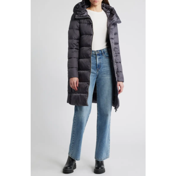 NWT- SAVE THE DUCK 'LYSA' Quilted Puffer Coat Ebony Grey - Size 2/Medium