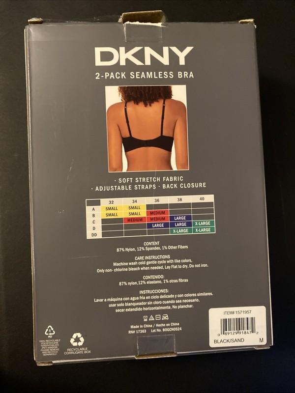 NWT SET OF 2 DKNY BLACK / SAND SEAMLESS BRA ADJ STRAP SZ M #177C