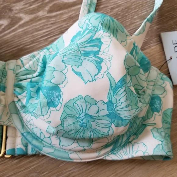 NWT Shade & Shore Blue Floral Shirred Balconette Bikini Top Size 36DD