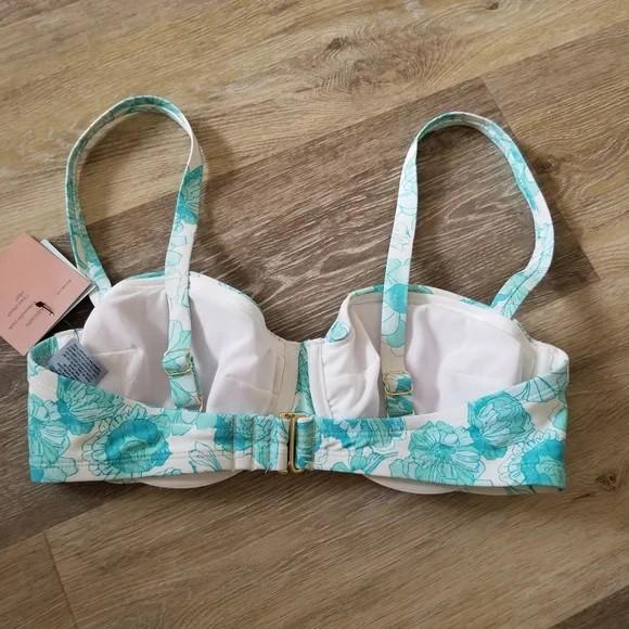 NWT Shade & Shore Blue Floral Shirred Balconette Bikini Top Size 36DD