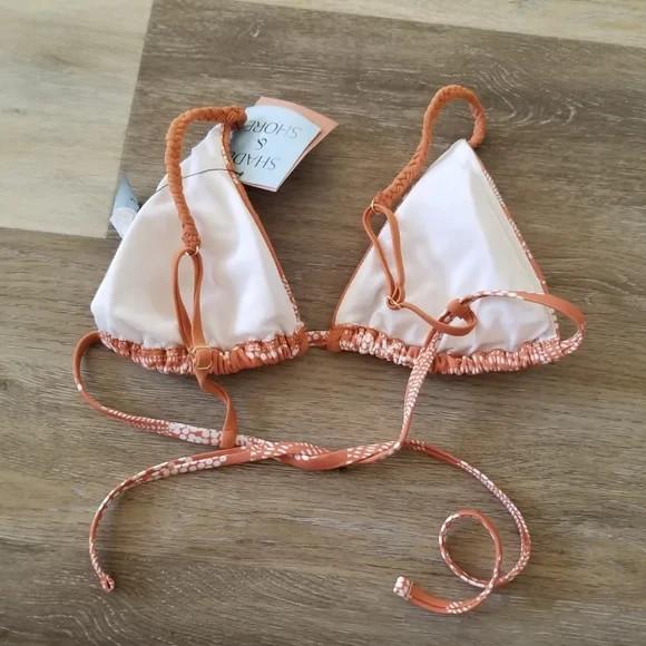 NWT Shade & Shore Brown Printed Triangle Bikini Top Size XS