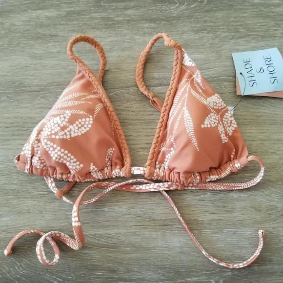 NWT Shade & Shore Brown Printed Triangle Bikini Top Size XS