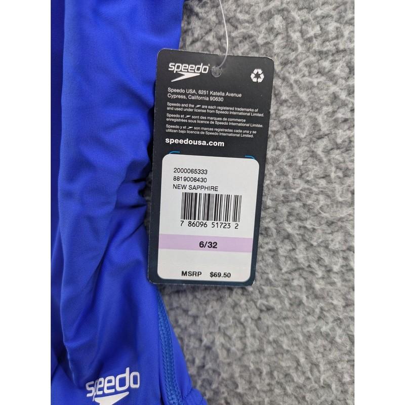 NWT Speedo Womens Sz 6/32 Flyback PowerFlex Eco Sapphire Blue Training Swimsuit