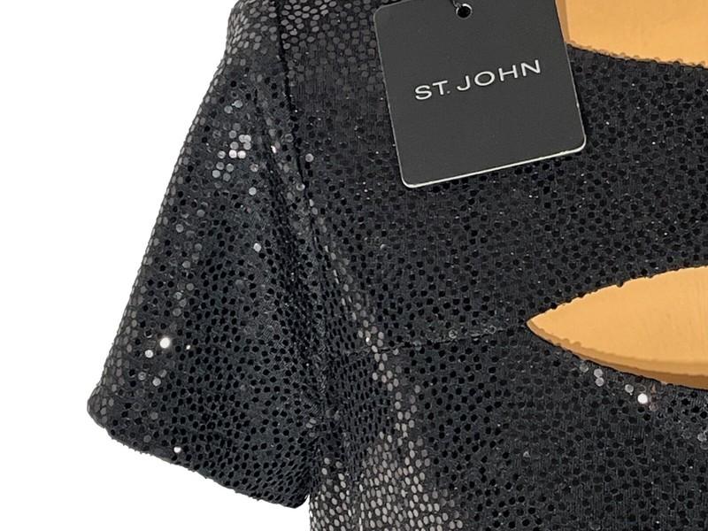 NWT ST. JOHN Knits Black Sequin Stretch Crepe Sheath Shift Dress Sz 14 $1495