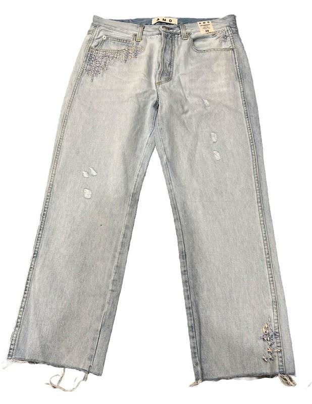 NWT Sundance Catalog AMO Loverboy Light Wash Embroidered Jeans $360 Size 29