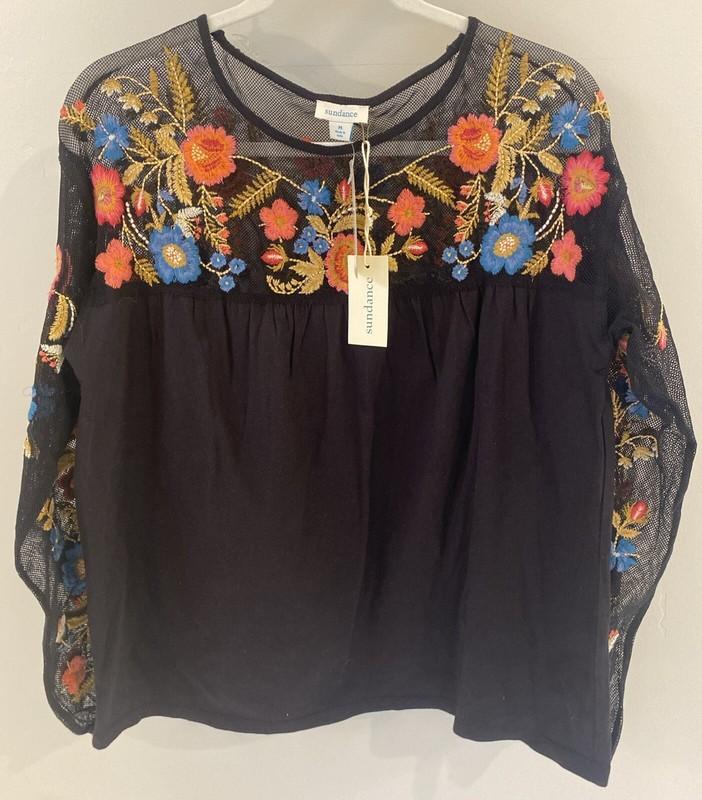 NWT Sundance Catalog Belle Soirée Top in Black Size M $128