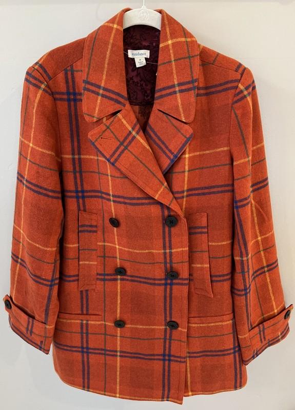 NWT Sundance Catalog Orange Plaid “Courtney Peacoat” Size M $228
