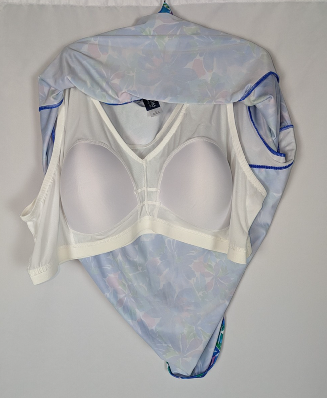NWT Swim 365 Swim Tee 34 Women's Blue Watercolor Floral Cross Back Built In Bra
