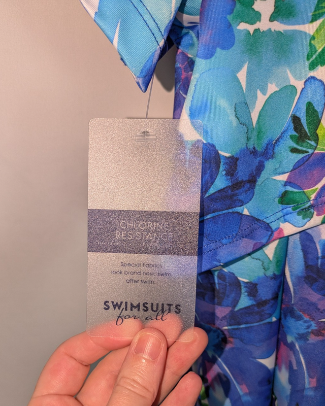 NWT Swim 365 Swim Tee 34 Women's Blue Watercolor Floral Cross Back Built In Bra