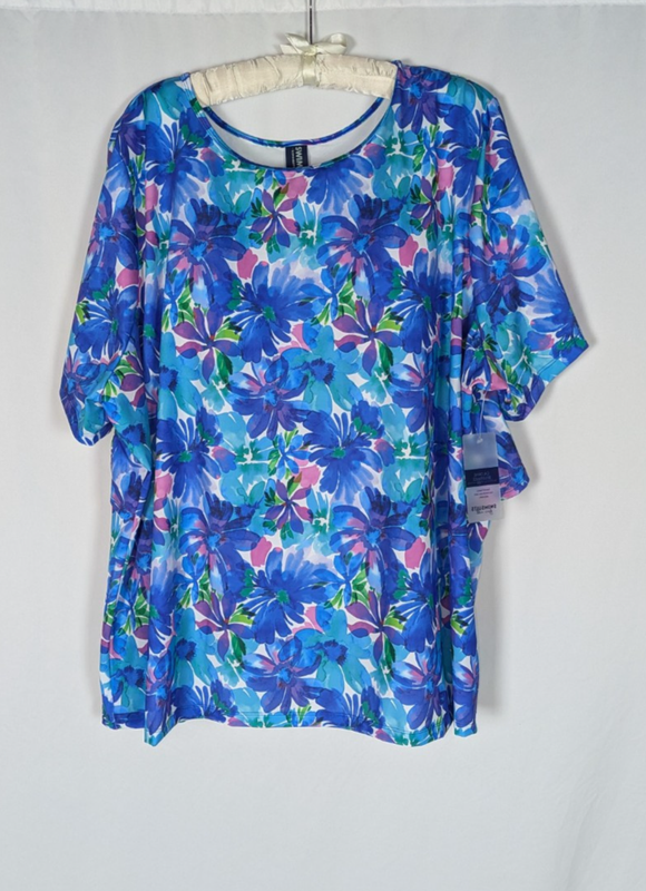NWT Swim 365 Swim Tee 34 Women's Blue Watercolor Floral Cross Back Built in Bra