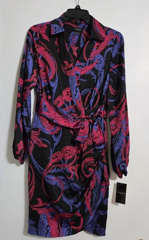 Nwt Tahari ASL Women's Size 4 Printed Faux-Wrap Dress $139